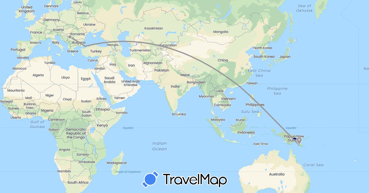 TravelMap itinerary: driving, plane in China, Papua New Guinea, Serbia, Turkey (Asia, Europe, Oceania)
